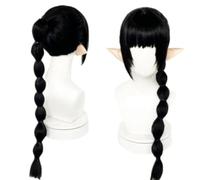 Shadow Heart Cosplay Wig Black Long Braids Heat Resistant Synthetic Wigs Halloween Party with Elf Ears