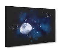 Shadow Moon Paint Splash Canvas Print | Gallery Wrapped 30mm Frame Wall Art | 30x20 inches | Ready to Hang | Modern Space Picture | Living Room Bedroom Lounge Office