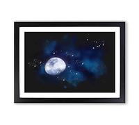 Shadow Moon Paint Splash Framed Print | A2 Black Framed Wall Art | Ready to Hang | Modern Space Picture | Living Room Bedroom Lounge Office