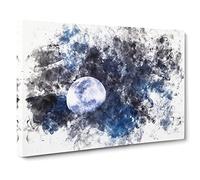 Shadow Moon Watercolour Canvas Print | Gallery Wrapped 30mm Frame Wall Art | 20x14 inches | Ready to Hang | Modern Space Picture | Living Room Bedroom Lounge Office