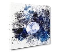Shadow Moon Watercolour Canvas Print | Gallery Wrapped 30mm Frame Wall Art | 20x20 inches | Ready to Hang | Modern Space Picture | Living Room Bedroom Lounge Office