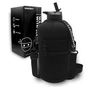 ShadowFit Half Gallon Water Bottles (74 ounce, 2.2 Liter) with Straw Lid Handle and Storage Sleeve - Large Jug Holder with Strap for Drinking during Workout and Exercise, Ninja Black