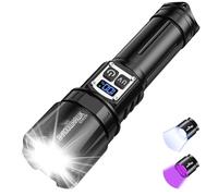 Shadowhawk 2-in-1 Torch LED Rechargeable with UV Black Light | Extremely bright 1000000 lumens, 2 switches and continuously dimmable tactical torches, zoomable hand lamp for outdoor
