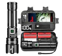 Shadowhawk 24H Runtime Rechargeable Torch (2pcs Batteries) | IP67 Waterproof 500000 Lumen Super Bright Flashlight with LCD Display for Camping/Emergency/Dog Walking/Power Cuts, 5 Modes, Zoomable