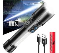 Shadowhawk LED Rechargeable Torch with LCD Display & COB Side Light, 7 Modes XHM90.2 10000000 Lumen LED Torch Extremely Bright, Portable Tactical Torches, Strong Flashlight for Outdoor Camping