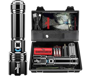 Shadowhawk LED Torch 500,000 Lumens, Extremely Bright USB Rechargeable Tactical Flashlight with Holster XHP70.2, IP67 Waterproof 5 Light Modes for Camping Hiking Emergencies