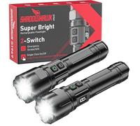 Shadowhawk Torch LED Rechargeable Pack of 2 Tactical Torch (2 Switches) 500,000 Lumens Extremely Bright, Up to 1000 m Range, 12 Hours Running Time for Camping/Outdoor/Hiking, Adjustable Brightness