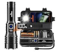 Shadowhawk Torches LED Super Bright Rechargeable, Flashlight 500000L XHM77.2 Torches Battery Powered, Adjustable Focus Powerful Flash Light, USB Hand Torch for Dog Walking/Camping/Emergency/Gift