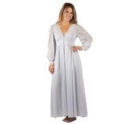 Shadowline Women’s Long Lace Bodice Button Down Robe - 54” Length Robe, Silver, Medium