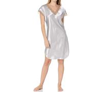 Shadowline Women's Charming Satin Chameuse Sleepshirt Night Shirt, Silver, Medium