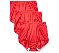 Shadowline Women's Hidden Elastic Nylon Full Brief Panty 3-Pack, Red, 9