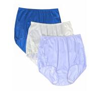Shadowline Women's Nylon Full Brief Panty with Lace 3-Pack, Navy/Ivory/Perifrost, 8