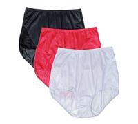 Shadowline Women's Nylon Full Brief Panty with Lace 3-Pack, Red/Black/Silver, 11