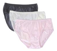 Shadowline Women's Nylon Hipster Panty with Lace Insert 3 Pack, Blush/Ivory/Black, 7