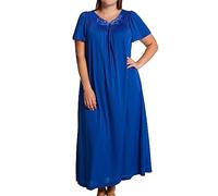 Shadowline Women's Plus Size Petals 53 Inch Short Flutter Sleeve Long Gown Nightgown, Navy, 2X