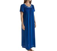 Shadowline Women's Plus Size Petals 53 Inch Short Flutter Sleeve Long Gown Nightgown, Navy, 3X