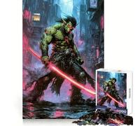 Shadowrun Cyberpunk Orc Warrior with Glowing Katana 1000 Pieces Jigsaws Adults Puzzles Gifts Reason Skill Toy Stress Release Exact Cut Santa Wish List 50x75cm