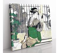 Shadows on the Shoji by Kitagawa Utamaro Asian Japanese Canvas Wall Art Print Ready to Hang, Framed Picture for Living Room Bedroom Home Office Décor, 35x35 cm (14x14 Inch)