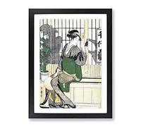 Shadows On The Shoji By Kitagawa Utamaro Asian Japanese Framed Wall Art Print, Ready to Hang Picture for Living Room Bedroom Home Office Décor, Black A4 (34 x 25 cm)