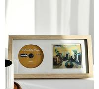 SHAELPII CD Display Frame with Real Glass, Signed Music Disc, Wooden Case for Table and Wall Mounting, Autograph Album, Photo Frame, Table Stand and Wall Shelf Decor (Oak Frame and White