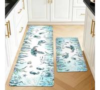 Shaeotek 2 Pieces Sea Turtle Kitchen Floor Mats Rugs, Ocean Animals Kitchen Rugs Non Slip for Decoration, Door Mats for Hallway, Dining Room and Entryway 40x70+40x120CM