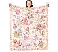 Shaeotek Christmas Blanket Flannel, Gingerbread Man Candy Soft Cozy Throw Blanket, 50x60 Inch Cartoon Pink Decoration for Sofa Bed