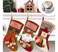Shaeotek Christmas Classic Stocking with Holder 6 Pieces, Christmas Stockings 3D Pattern Santa, Snowman, Hooks Hanging, Fireplace Window Counter Xmas Party Decoration