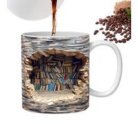 Shaersu Book Coffee Mug - 2D Flat Pattern 0.35 L Library Coffee Cup - Original Ceramic Mug for Women Readers Book Enthusiasts Book Club Bookworm Birthday Bar Latte Kitchen Christmas