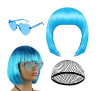 Shaersu Womens Bob Wig - Neon Cosplay Headpiece | Bob Wig and Sunglass Set - for Women Girls Stage Performance Content Creators Themed Events Comic Conventions Costume Parties Film Making Masquerade