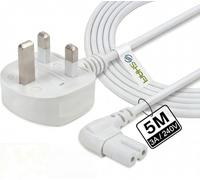 SHAFI® 5M TV Figure 8 Power Lead White - 2-Pin 90 Degree Angle IEC C7 Universal UK Plug Power Cable - Compatible Figure 8 cable for PS5 Xbox Series X S LG Sony Smart LED Samsung - 5M White