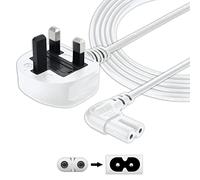 SHAFI® Figure 8 Power Lead White 3M - 2-Pin 90 Degree Angle IEC C7 Universal UK Plug Power Cable - Compatible Figure 8 cable for PS5 Xbox Series X/S LG Sony Smart LED Samsung TV - 3M White