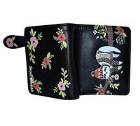Shag Wear Chillin Sloth Small Wallet Vegan Faux Leather Animal Design Compact Purse with Card Slots ID Window Zippered Coin Pocket 4.5" Black