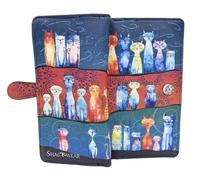 Shag Wear Colorful Cats on a Hill Large Wallet for Women - Vegan Faux Leather Clutch Purse with Cat Design, Whimsical Animal Theme, Magnetic Snap Closure, Card and Bill Organizer 7"