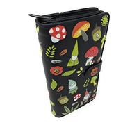 Shag Wear Gnome Forest Mushroom Large Whimsical Wallet for Women and Teen Girls Vegan Faux Leather Black 7", Black, L, Modern