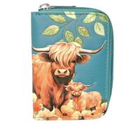Shag Wear Highland Cow Coin Purse Sky Blue Vegan Faux Leather Change Pouch