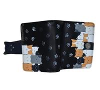 Shag Wear Kitty Crowd Small Wallet Vegan Faux Leather Cat Design Compact Purse with Card Slots ID Window Bill Pocket Zippered Coin Section 4.5" Black