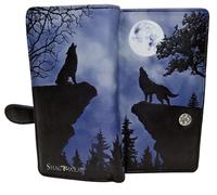 Shag Wear Misty Sky Full Moon Lone Wolf Large Wallet for Women and Teen Girls Vegan Faux Leather Blue 7"