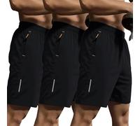SHAGGA Men's 3 Pack Running Shorts Breathable Quick Dry Gym Training Shorts with Drawstring and Zippered Pockets (UK, Alpha, XXL, Regular, Regular, Black（3 PCE）)