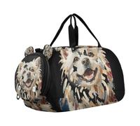 Shaggy Brown White Dog Tongue Duffel Bag with Shoes Compartment Multifunctional Overnight Travel Weekender Tote for Travel, Sports, Fitness & Workout