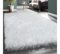 Shaggy Deep-Pile Rug Cuddly Gloss Fibres Modern In Plain White