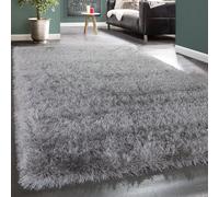 Shaggy Deep-Pile Rug Modern Soft Yarn Gloss Fibres In Plain Light Grey