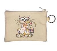 Shaggy Dirty Pirate Cat Sketch Key Chain Coin Purse Beige