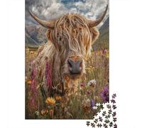 Shaggy Highland Cattle Jigsaw Puzzles. 70x50cm/1000pcs Fields of Scotland Whimsical Challenge Toy for Educational Games Gifts