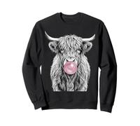 Shaggy Highland Cow Blowing Bubble Gum Sketch Sweatshirt