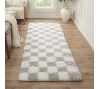 Shaggy Modern Plush Pile Mustard Checkered WILLA Area Rug Livabliss Grey 160cm x 220cm