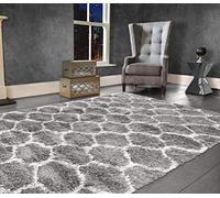 Shaggy Rug GEOMETRIC DESIGN Modern Rugs Living Room Extra Large Small Rectangular Size Soft Touch Thick Fluffy Pile Living Room Area Rugs Non Shedding (Silver, 240cm x 340cm (7.9ft x 11.2ft))
