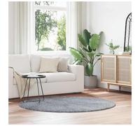 Shaggy Rug Light Grey 160x160 cm High Pile Polyester Plush Round Floor Mat Cozy