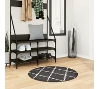 Shaggy Rug PAMPLONA High Pile Modern Black and Cream √ò 80 cm Berkfield Home Multi Medium