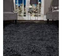 SHAGGY RUG Super Plush Extra Large Rugs Living Room with SHIMMERING SPARKLE GLITTER STRANDS Fluffy 55mm Thick Pile Height Modern Area Rugs - (Charcoal Black, 160cm x 230cm (5.5ft x 7.5ft))