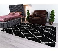 Shaggy Rug Trellis DESIGN Modern Rugs Living Room Extra Large Small Rectangular Size Soft Touch Thick Fluffy Pile Living Room Area Rugs Non Shedding (Black, 80 x 150 cm)